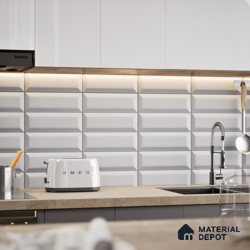 Subway Wall Tile TL 04967 K El Clasico Bevelled Kasol Grey 12 x 4 inch Ceramic Glossy Finish - 7.5 mm | Suitable for Highlighter Walls, Foyer, Bathroom, Kitchen Wall & Backsplashes