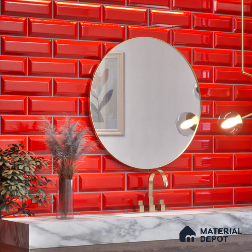 Subway Wall Tile TL 04967 N El Clasico Bevelled Garnet Red 12 x 4 inch Ceramic Glossy Finish - 7.5 mm | Suitable for Highlighter Walls, Foyer, Bathroom, Kitchen Wall & Backsplashes