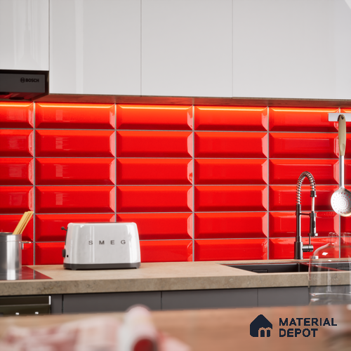 Subway Wall Tile TL 04967 N El Clasico Bevelled Garnet Red 12 x 4 inch Ceramic Glossy Finish - 7.5 mm | Suitable for Highlighter Walls, Foyer, Bathroom, Kitchen Wall & Backsplashes