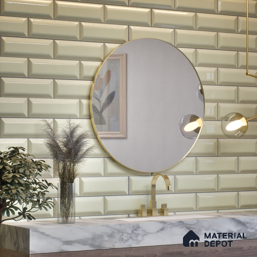 Subway Wall Tile TL 04967 O El Clasico Bevelled Almond Mist 12 x 4 inch Ceramic Glossy Finish - 7.5 mm | Suitable for Highlighter Walls, Foyer, Bathroom, Kitchen Wall & Backsplashes