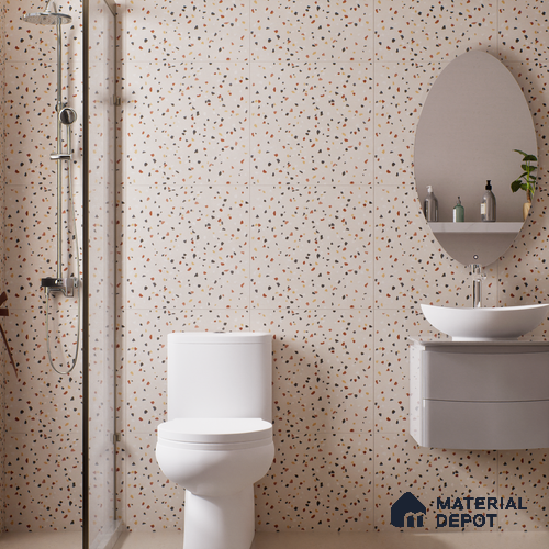 Terrazzo Wall & Floor Tile TL 06607 Electra Ivory 2 ft x 2 ft Vitrified Matte Finish - 9 mm | Suitable for Living Room, Balcony, Courtyard