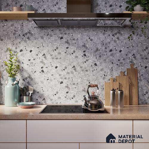 Terrazzo Floor & Wall Tile TL 06404 B Terazzo Grey 4 ft x 2 ft Carving Matte Finish Vitrified Tile - 9 mm | Suitable for Living Room, Bedroom & Bathroom