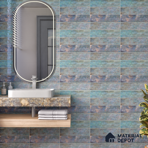 Faux Subway Wall Tile TL 05006 Marrakech Arctic Blue Brick 1 ft x 1 ft Ceramic Glossy Finish - 9.5 mm | Suitable for Highlighter Walls, Foyer, Bathroom, Kitchen Wall & Backsplashes | Please Expect a Slight Variation of Pattern