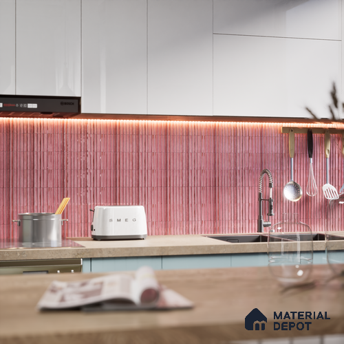 Subway Wall Tile TL 03643 B Snaper Kitkat Rose Dusty 12 x 4 inch Ceramic Glossy Finish - 8 mm | 16 Random Design | Suitable for Accent / Feature Walls, Bathroom, Kitchen Wall & Backsplashes