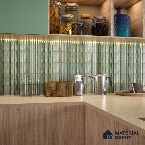 Subway Wall Tile TL 03643 C Snaper Kitkat Green Fern 12 x 4 inch Ceramic Glossy Finish - 8 mm | 16 Random Design | Suitable for Accent / Feature Walls, Bathroom, Kitchen Wall & Backsplashes