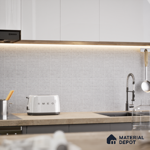 Faux Subway Wall Tile TL 05004 D Cinthia Kitkat Ashen Haze 1 ft x 1 ft Ceramic Matte Finish - 9.5 mm | Suitable for Highlighter Walls, Foyer, Bathroom, Kitchen Wall & Backsplashes | Please Expect a Slight Variation of Pattern