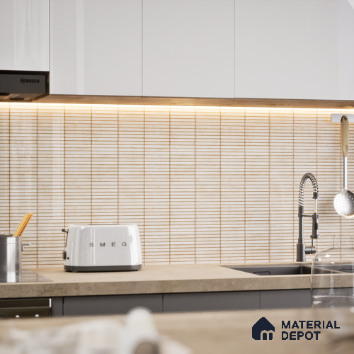 Faux Subway Wall Tile TL 05004 F Cinthia Kitkat Crema 1 ft x 1 ft Ceramic Glossy Finish - 9.5 mm | Suitable for Highlighter Walls, Foyer, Bathroom, Kitchen Wall & Backsplashes | Please Expect a Slight Variation of Pattern