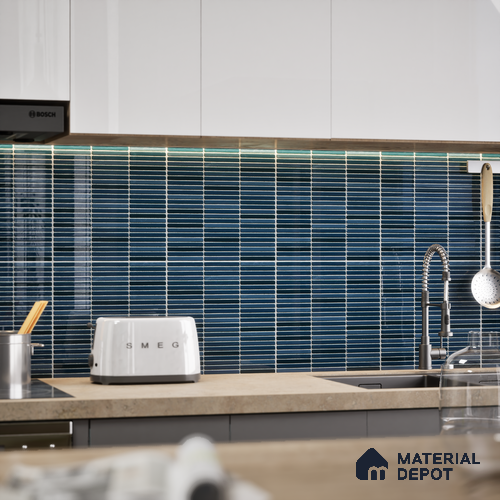 Faux Subway Wall Tile TL 05004 H Cinthia Kitkat Marine Blue 1 ft x 1 ft Ceramic Glossy Finish - 9.5 mm | Suitable for Highlighter Walls, Foyer, Bathroom, Kitchen Wall & Backsplashes | Please Expect a Slight Variation of Pattern