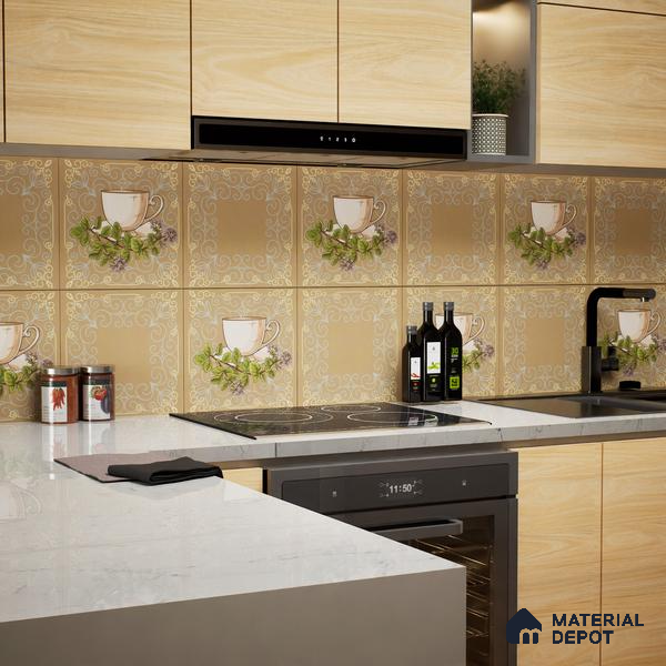 Kitchen Wall Tile TL 00210 A Light Coffee Brown 1 ft x 1 ft Matte Finish Ceramic Tile - 9 mm | Suitable For Kitchen Backsplash | Please Expect a Slight Variation of Pattern