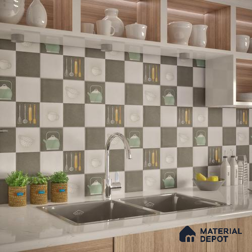Kitchen Wall Tile TL 00211 A Light Black & White 1 ft x 1 ft Matte Finish Ceramic Tile - 9 mm | Suitable For Kitchen Backsplash | Please Expect a Slight Variation of Pattern