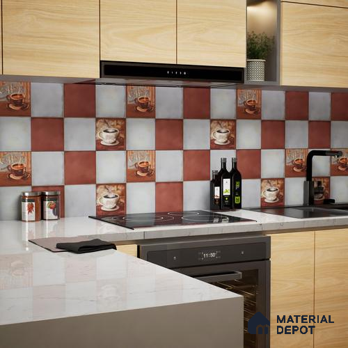 Kitchen Wall Tile TL 00212 A Light Red & Grey 1 ft x 1 ft Matte Finish Ceramic Tile - 9 mm | Suitable For Kitchen Backsplash | Please Expect a Slight Variation of Pattern