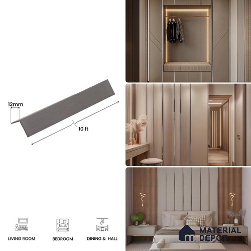 SS 304 L Profile Antique Matte Finish Edgeline PM 00290 F | 10 ft (2.96 mtr) x 12 mm x 0.8 mm | Suitable for Corner Applications | Adhesive Type Installation | Suitable for Floor & Walls