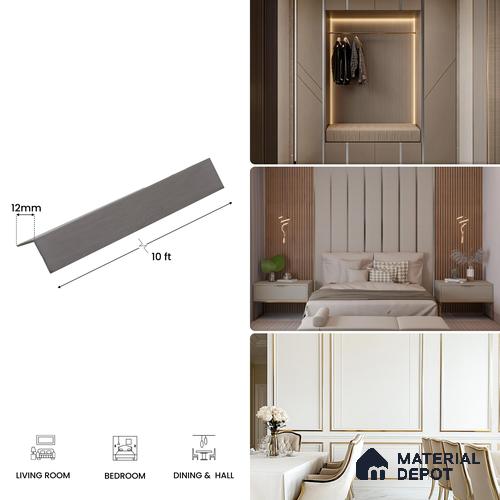 SS 304 L Profile Stainless Steel Matte Finish Edgeline PM 00290 G | 10 ft (2.96 mtr) x 12 mm x 0.8 mm | Suitable for Corner Applications | Adhesive Type Installation | Suitable for Floor & Walls
