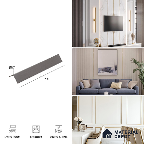 SS 304 L Profile Chrome Plated SS Glossy Finish Edgeline PM 00290 H | 10 ft (2.96 mtr) x 12 mm x 0.8 mm | Suitable for Corner Applications | Adhesive Type Installation | Suitable for Floor & Walls