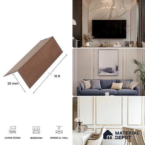 SS 304 L Profile Brush Rose Gold Matte Finish Edgeline PM 00290 J | 10 ft (2.96 mtr) x 20 mm x 0.8 mm | Suitable for Corner Applications | Adhesive Type Installation | Suitable for Floor & Walls