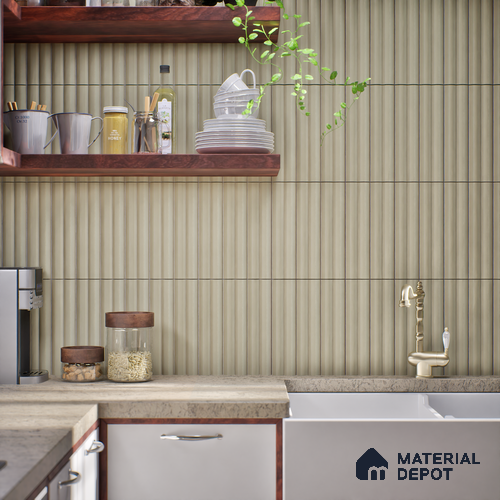 Subway Fluted Wall Tile TL 04963 C Brillo Fern Grey 12 x 3 inch Ceramic Matte Finish - 6.5 mm | Suitable for Highlighter Walls, Foyer, Bathroom, Kitchen Wall & Backsplashes