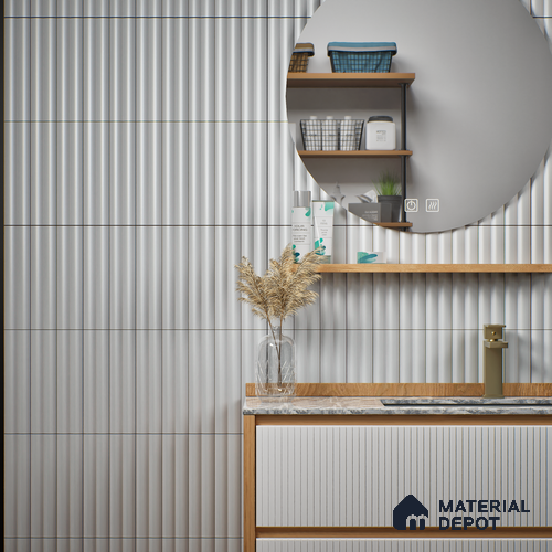 Subway Fluted Wall Tile TL 04963 E Brillo Carrara White 12 x 3 inch Ceramic Matte Finish - 6.5 mm | Suitable for Highlighter Walls, Foyer, Bathroom, Kitchen Wall & Backsplashes