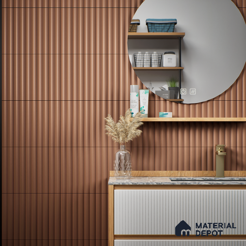 Subway Fluted Wall Tile TL 04963 J Brillo Cedar Bark 12 x 3 inch Ceramic Matte Finish - 6.5 mm | Suitable for Highlighter Walls, Foyer, Bathroom, Kitchen Wall & Backsplashes