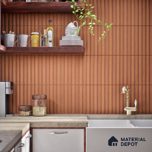 Subway Fluted Wall Tile TL 04963 J Brillo Cedar Bark 12 x 3 inch Ceramic Matte Finish - 6.5 mm | Suitable for Highlighter Walls, Foyer, Bathroom, Kitchen Wall & Backsplashes
