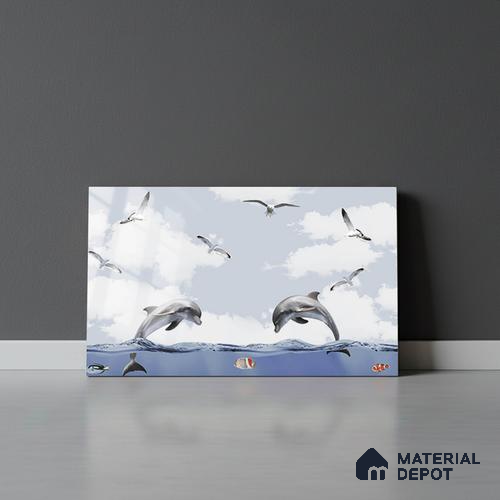 TL 02435 D Highlighter 1 Navy Blue & White 18 x 12 inch Glossy Finish Ceramic Wall Tile - 7 mm