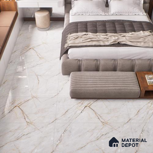 Budget Friendly Marble Floor & Wall Tile Value For Money TL 05576 Bianco Lizent 4 ft x 2 ft - Vitrified Glossy Finish -9 mm | 4 Random Design | Suitable for Living Room, Bedroom & Bathroom