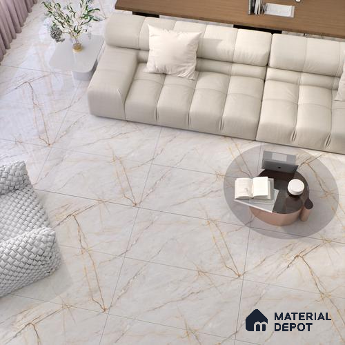 Budget Friendly Marble Floor & Wall Tile Value For Money TL 05576 Bianco Lizent 4 ft x 2 ft - Vitrified Glossy Finish -9 mm | 4 Random Design | Suitable for Living Room, Bedroom & Bathroom