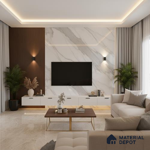 Ferrero 1B 0717 White Bianco 8 ft x 4 ft Marble Series High Gloss Finish Acrylic Laminate - 1.5 mm (LM 01109) | Matching Edgeband Code - 717 |  Suitable for TV Unit, Wardrobe, Kitchen Cabinets