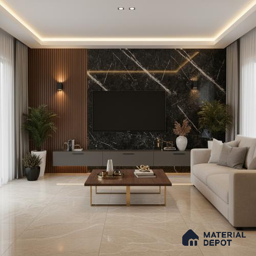 Ferrero 1B 0718 Negro Marquina 8 ft x 4 ft Marble Series High Gloss Finish Acrylic Laminate - 1.5 mm (LM 01110) | Matching Edgeband Code - 718 |  Suitable for TV Unit, Wardrobe, Kitchen Cabinets