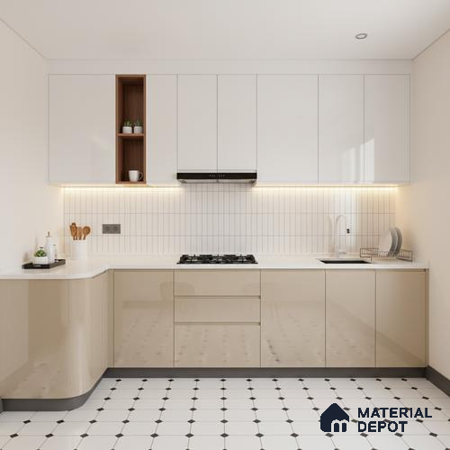 Ferrero 1B 0841 Sandstone Beige 8 ft x 4 ft Solid Series High Gloss Finish Acrylic Laminate - 1.5 mm (LM 01137) | Matching Edgeband Code - 841 | Suitable for Kitchen Cabinets, Study Areas, Wardrobe