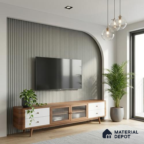 Fluted Solid Color Look LM 01196 Castleton Grey 8 ft x 4 ft Texture Finish Laminates - 1 mm | Suitable for TV Unit, Wardrobe, Kitchen Cabinets