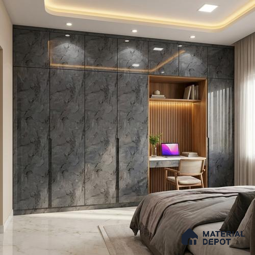 Stone Look LM 01197 Slat Silk 8 ft x 4 ft High Gloss Finish Laminates - 1 mm | Suitable for TV Unit, Wardrobe, Kitchen Cabinets