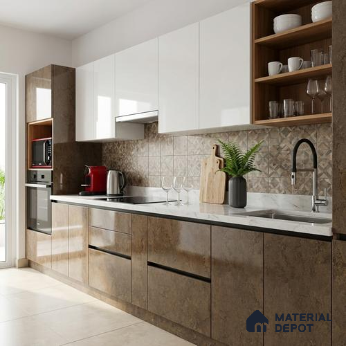 Stone Look LM 01203 Austin Walnut 8 ft x 4 ft High Gloss Finish Laminates - 1 mm  | Suitable for TV Unit, Wardrobe, Kitchen Cabinets