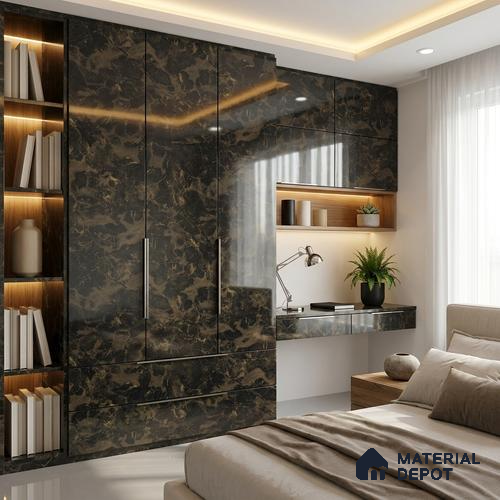 Brown Marble Look LM 01285 8 ft x 4 ft High Gloss Finish Decorative Laminate - 1 mm | Suitable for TV Unit, Wardrobe, Kitchen Cabinets