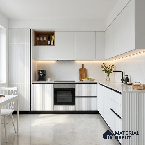 Fluted Solid Color Look LM 01347 Nickel Grey 8 ft x 4 ft Texture Finish Decorative Laminate - 1 mm | Suitable for TV Unit, Wardrobe, Kitchen Cabinets