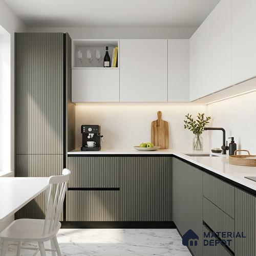 Fluted Solid Color Look LM 01348 Sheer 8 ft x 4 ft Texture Finish Decorative Laminate - 1 mm  | Suitable for TV Unit, Wardrobe, Kitchen Cabinets