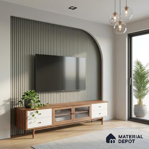 Fluted Solid Color Look LM 01349 Mud Ash 8 ft x 4 ft Texture Finish Decorative Laminate - 1 mm | Suitable for TV Unit, Wardrobe, Kitchen Cabinets