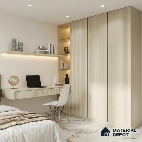 Fluted Solid Color Look LM 01354 Mysore Ivory 8 ft x 4 ft Texture Finish Decorative Laminate - 1 mm | Suitable for TV Unit, Wardrobe, Kitchen Cabinets