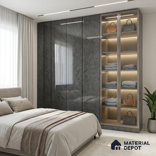 Stone Look LM 01371 Zenith Dark 8 ft x 4 ft High Gloss Finish Decorative Laminate - 1 mm | Suitable for TV Unit, Wardrobe, Kitchen Cabinets