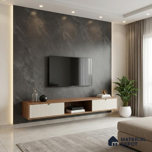 LM 01384 Iceland Dark Grey 8 ft x 4 ft Texture Finish Decorative Laminate - 1 mm | Suitable for TV Unit, Wardrobe, Kitchen Cabinets