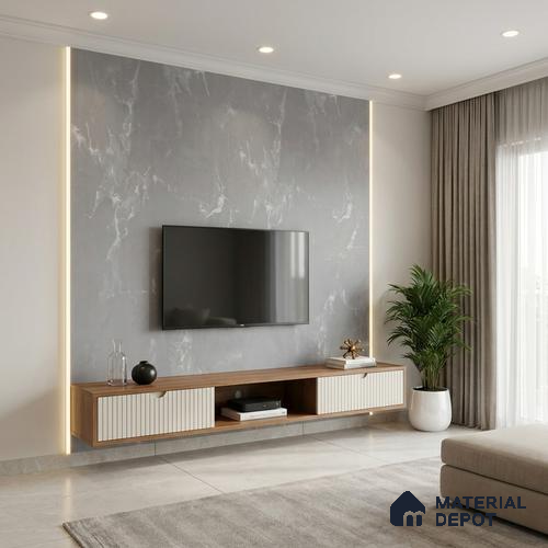 LM 01443 Tokyo Grey 8 ft x 4 ft Super Matte Finish Decorative Laminate - 1 mm  | Suitable for TV Unit, Wardrobe, Kitchen Cabinets