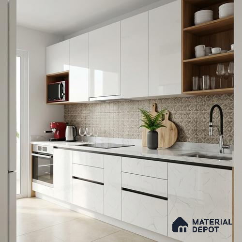 Marble Fluted Look LM 01461 Cloud Canvas 8 ft x 4 ft High Gloss Finish Decorative Laminate - 1 mm  | Suitable for TV Unit, Wardrobe, Kitchen Cabinets