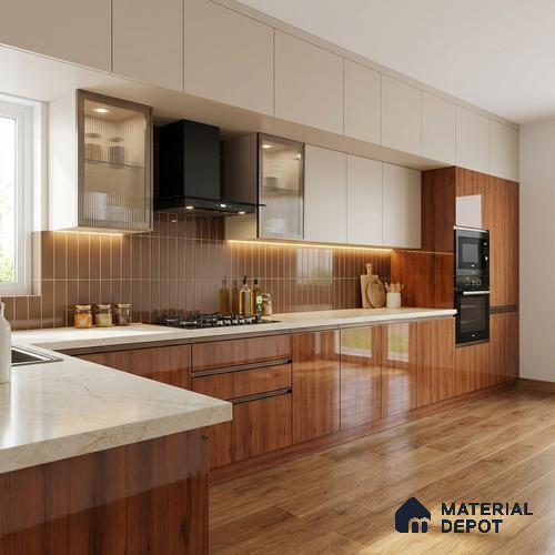 Wooden Look LM 01470 Ripple Wood 8 ft x 4 ft High Gloss Finish Decorative Laminate - 1 mm | Suitable for TV Unit, Wardrobe, Kitchen Cabinets