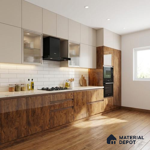 Wooden Look LM 01477 Toasted Timber 8 ft x 4 ft High Gloss Finish Decorative Laminate - 1 mm  | Suitable for TV Unit, Wardrobe, Kitchen Cabinets