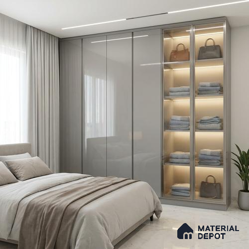 LM 01521 Light Grey 8 ft x 4 ft High Gloss Finish Decorative Laminate - 1 mm  | Suitable for Living Room, Kitchen, Office