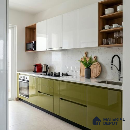 LM 01530 Olive 8 ft x 4 ft High Gloss Finish Decorative Laminate - 1 mm  | Suitable for Living Room, Kitchen, Office