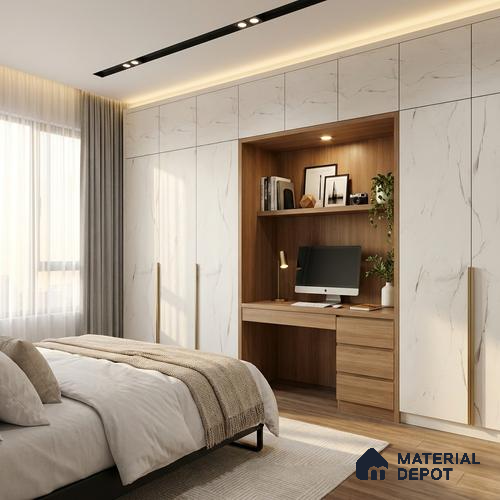 Marble Look LM 01618 Irish Carrara 8 ft x 4 ft Texture Finish Decorative Laminate - 1 mm | Suitable for TV Unit, Wardrobe, Kitchen Cabinets