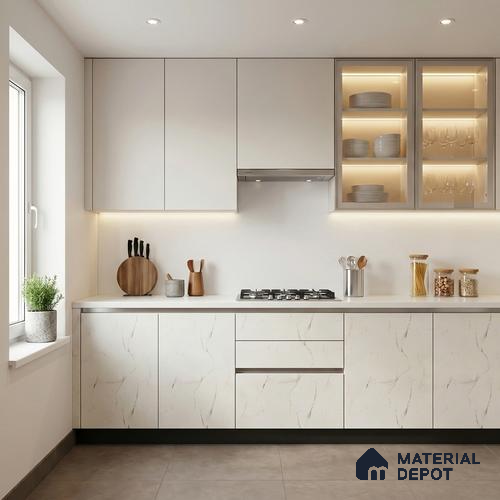 Marble Look LM 01680 Irish Carrara 8 ft x 4 ft Super Matte Finish Decorative Laminate - 1 mm | Suitable for TV Unit, Wardrobe, Kitchen Cabinets