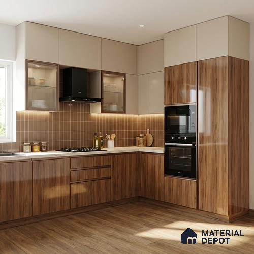 Wooden Look LM 01718 British Beech 8 ft x 4 ft High Gloss Finish Decorative Laminate - 1 mm | Suitable for TV Unit, Wardrobe, Kitchen Cabinets