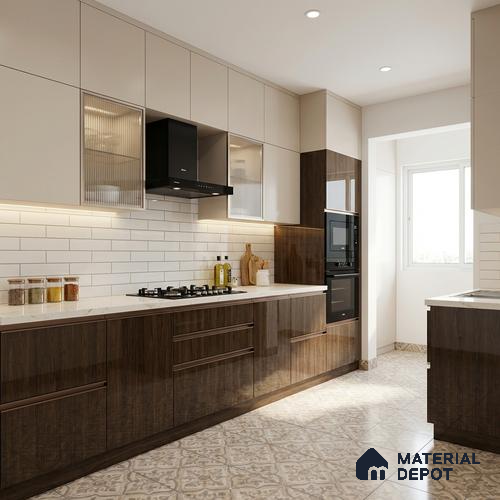 Wooden Look LM 01719 Deep Meranti 8 ft x 4 ft High Gloss Finish Decorative Laminate - 1 mm | Suitable for TV Unit, Wardrobe, Kitchen Cabinets