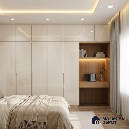 Solid Colors Look LM 01721 Off White 8 ft x 4 ft High Gloss Finish Decorative Laminate - 1 mm | Suitable for Living Room, Kitchen, Office